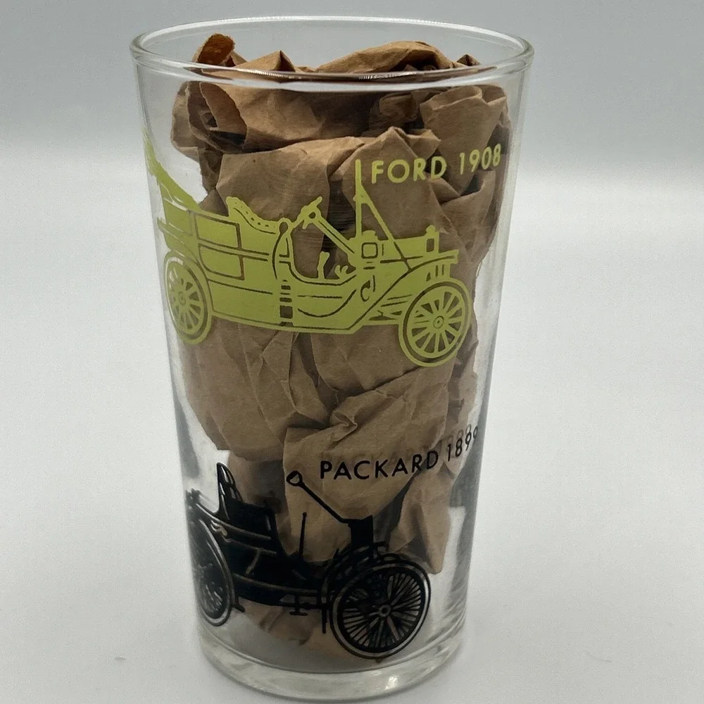 Federal Glass MCM Antique Automobile Glasses Ford Maxwell Cadillac Packard Set 4